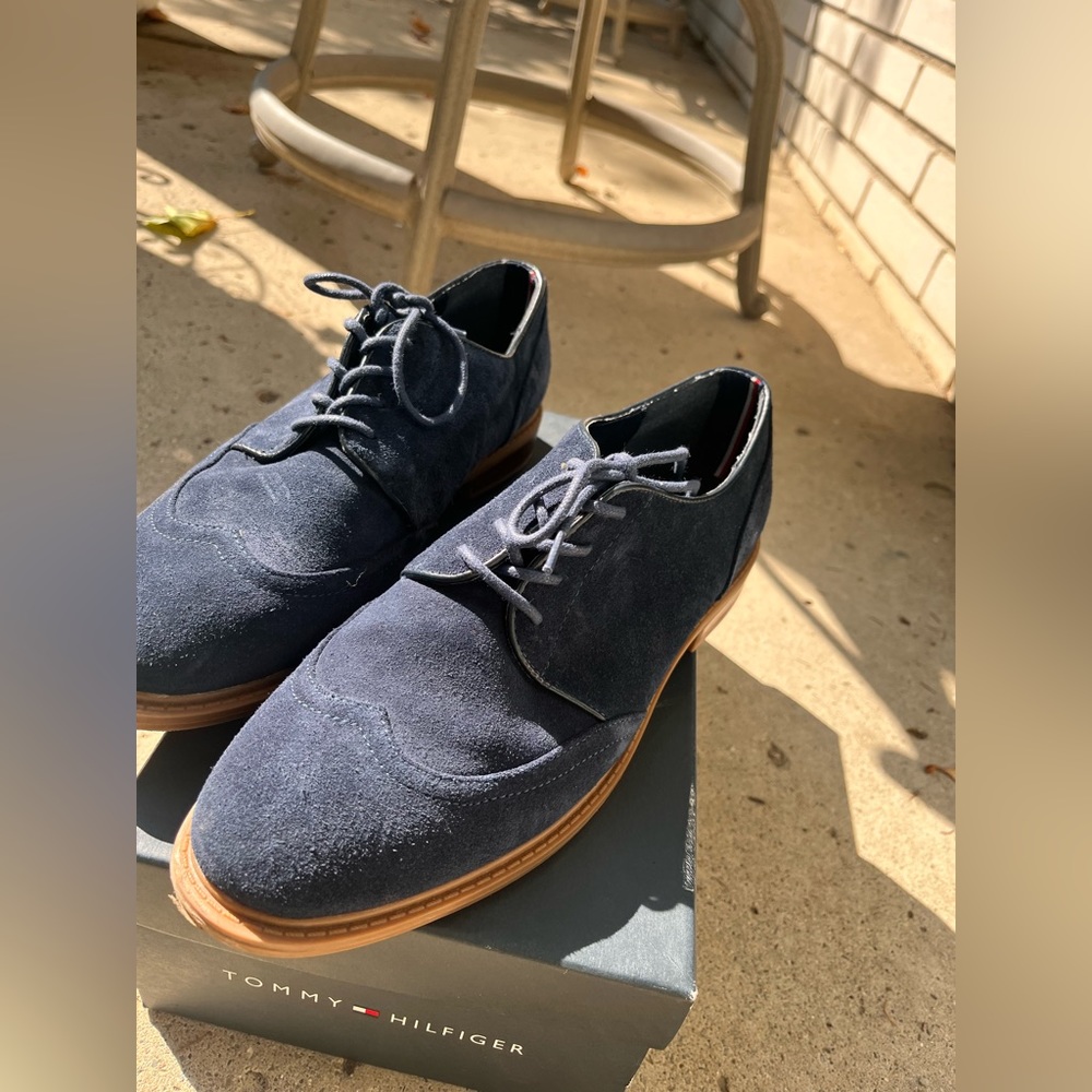 Navy faux suede lace up loafers